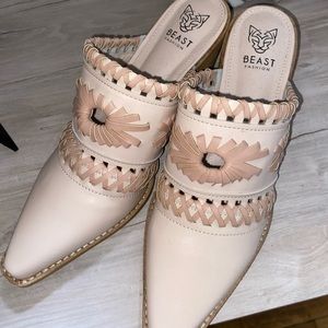 Heeled backless booties. Size 9